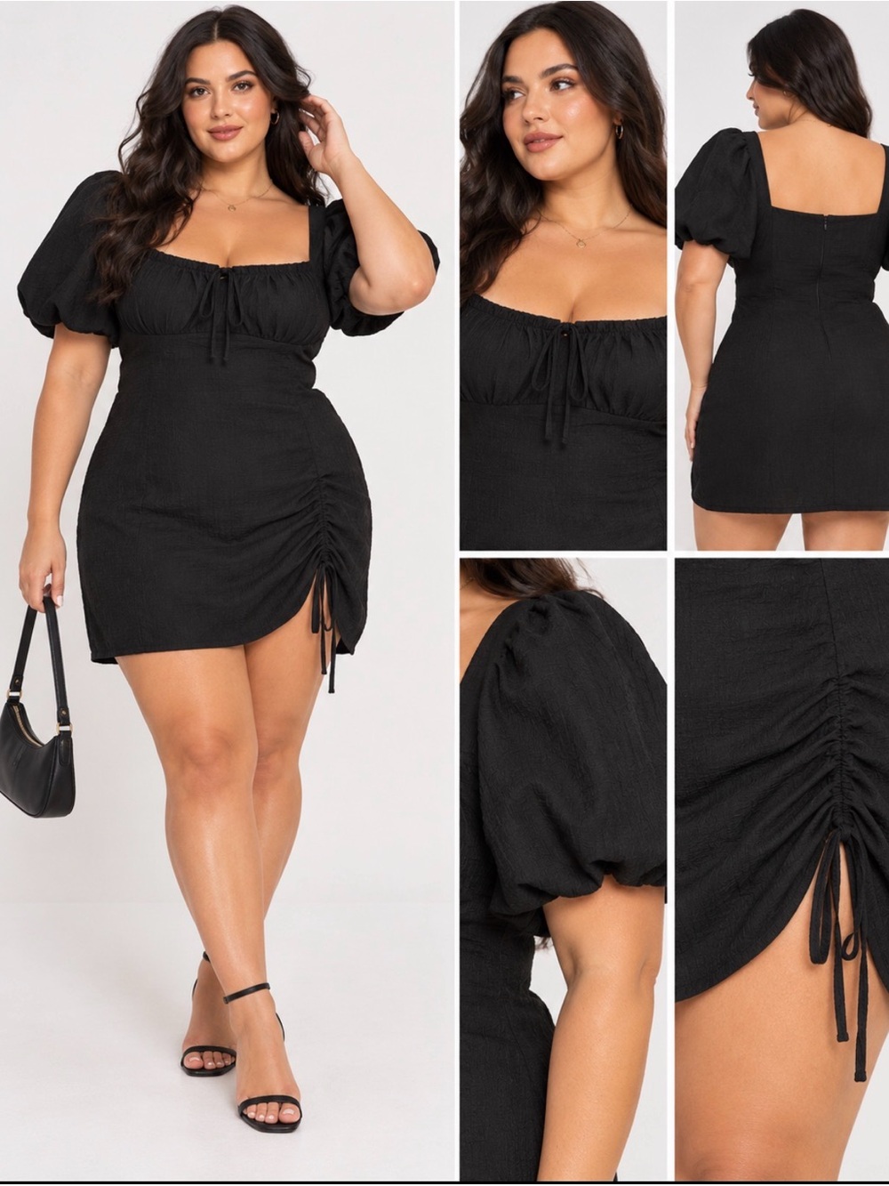PrettyLittleThing Black Puff Sleeve Ruched Mini Dress
